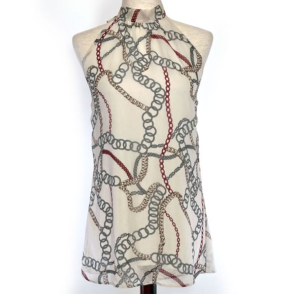 GLAM Cream Chain Backless Halter Top Women's Size Large - Picture 1 of 6